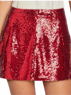 🔘Red Sequin Mini Skirt with A-Line shape